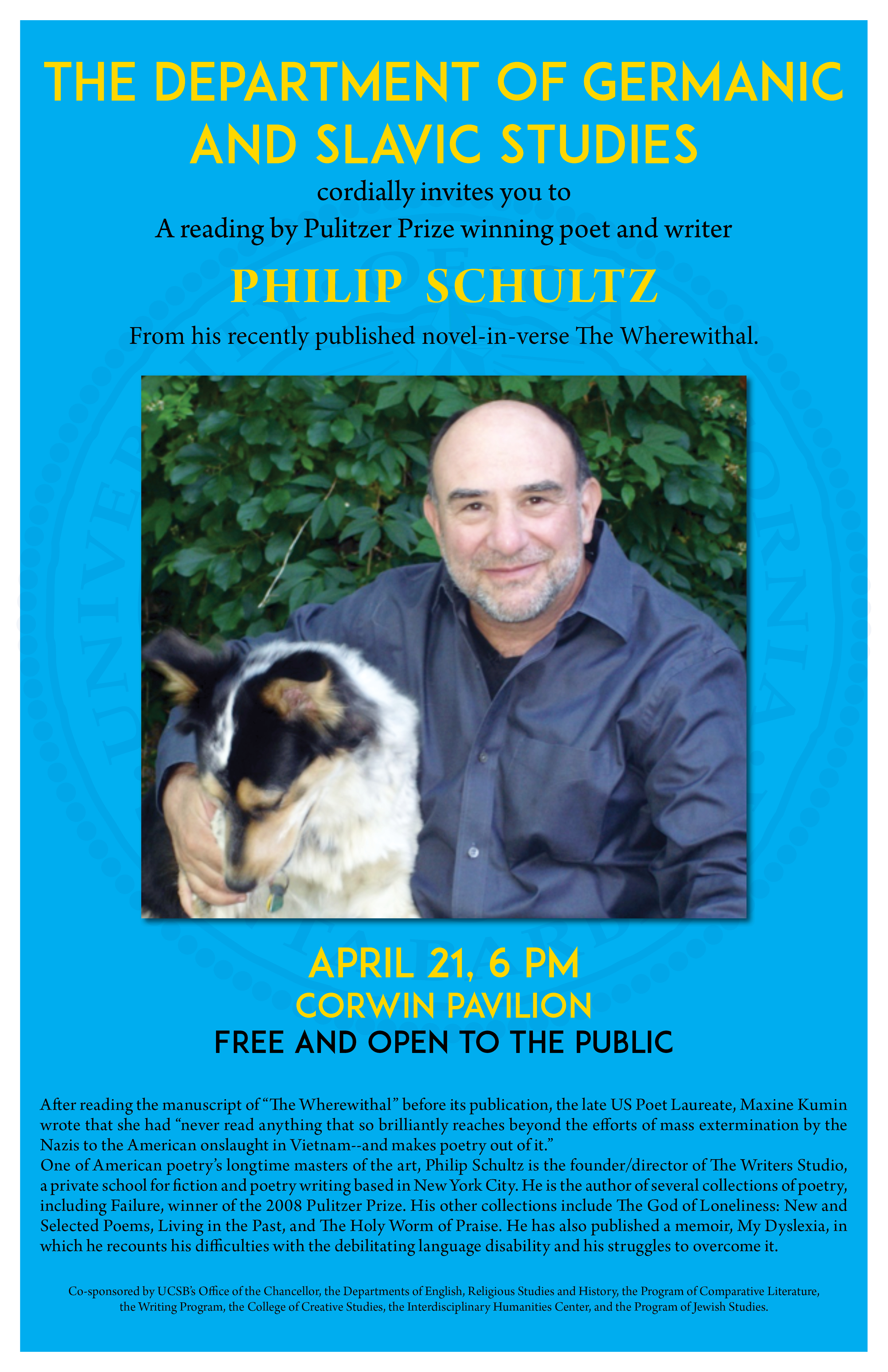 Reading by Pulitzer Prize-winning poet Philip Schultz